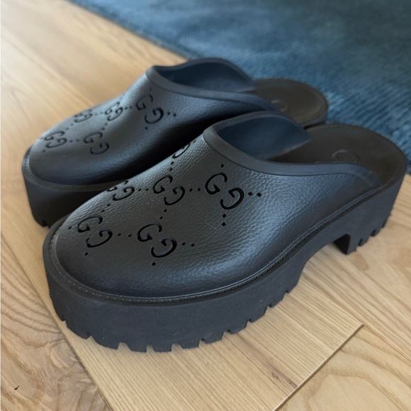 Gucci Shoes - Gucci Women's Black Embossed Mules/clog AUTHENTIC